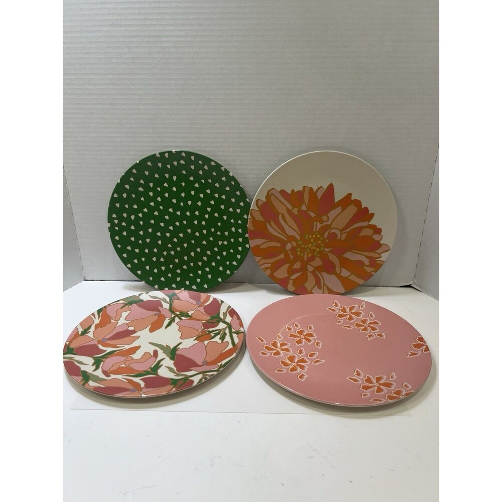 Shilaleah Primavera Floral Melamine 9” Diameter Dinner Plates Set of 4